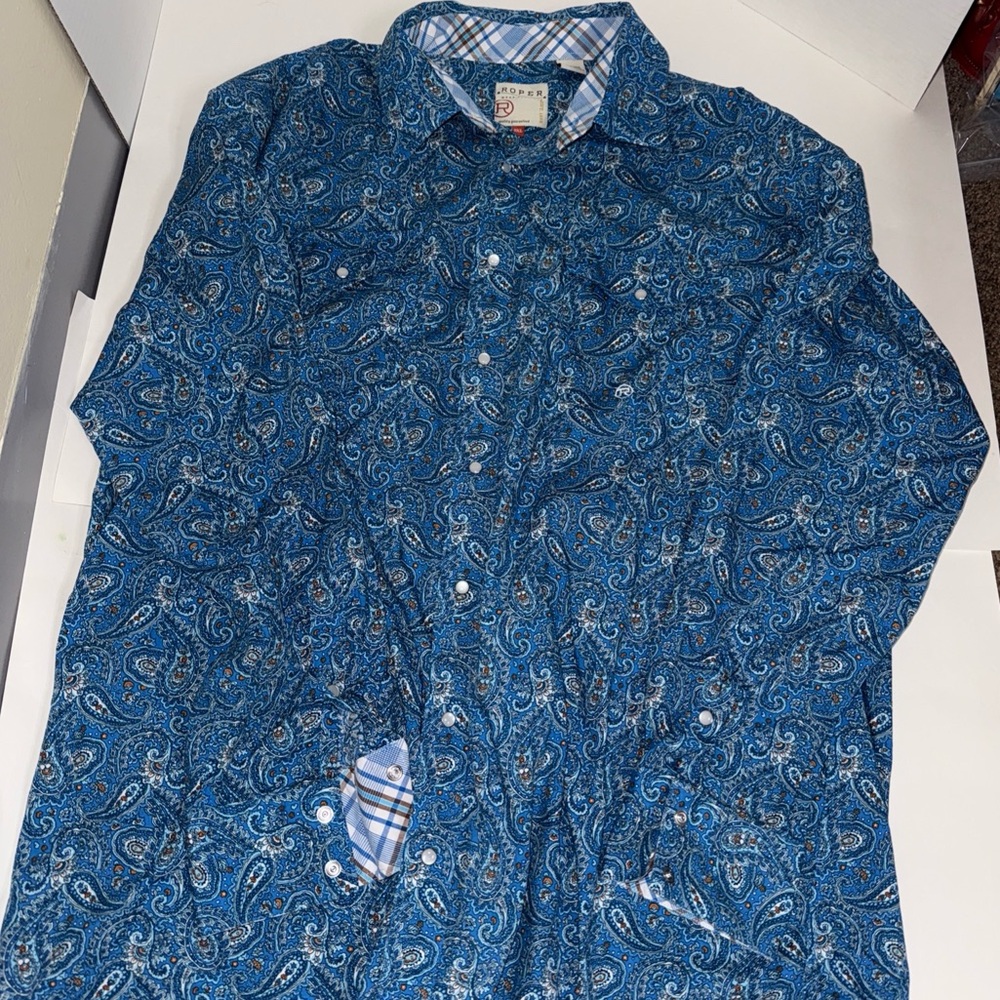 Roper Blue Paisley Casual Button Down Shirt